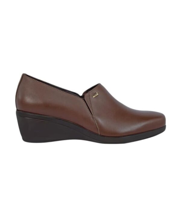 Zapato De Piel Con Cuña Cafe Dama Marca FLEXI